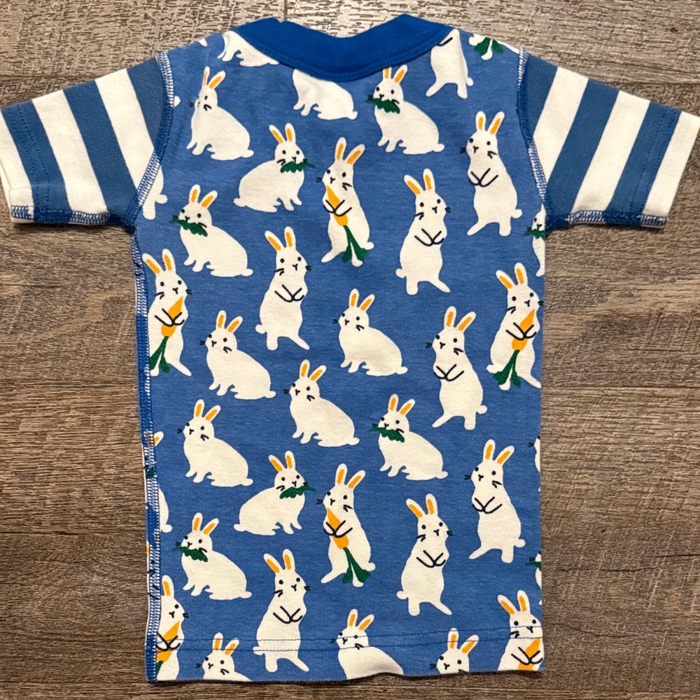 Hanna Andersson 100% Organic Cotton Short John PJ Set w/ Bunny + Striped Print - Picture 14 of 16